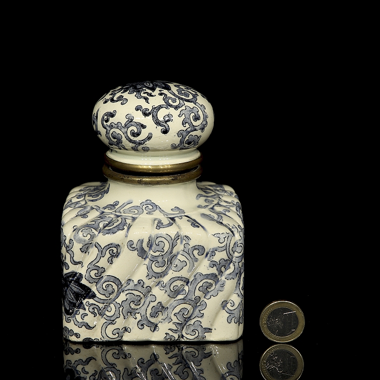 Tintero de porcelana esmaltada, s.XIX