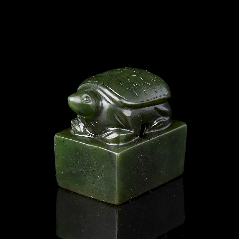 Spinach green jade ‘Turtle’ seal, Qing dynasty