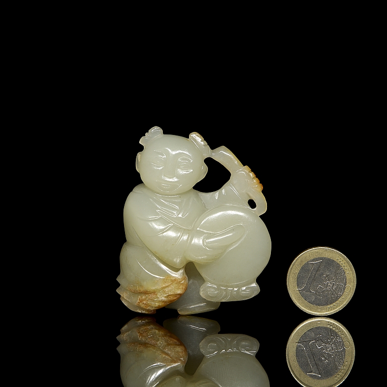 Carved jade figure, ‘Boy with Drum’, Qing dynasty