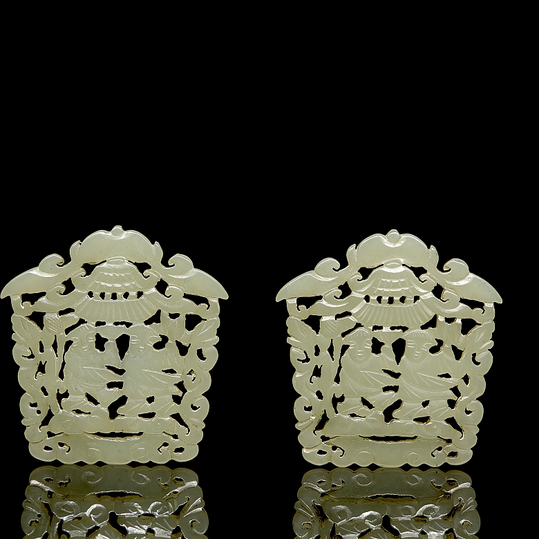 Pair of jade plaques, ‘Characters’, Qing dynasty