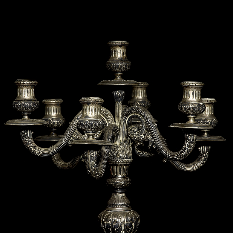Pair of silver-plated metal candlesticks, 20th century