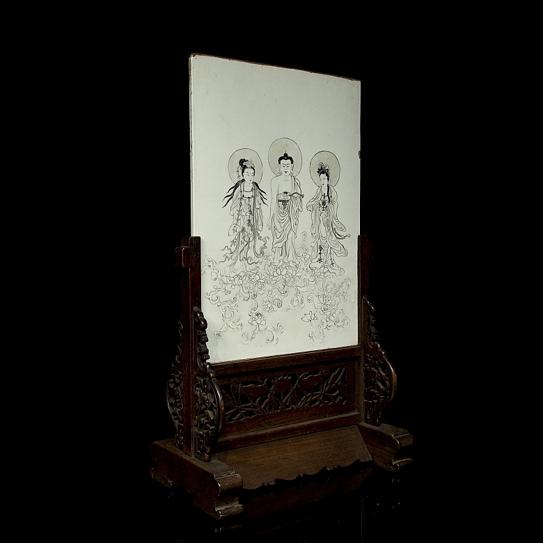 Ceramic panel ‘Encounter at the Lotus Pond’, 20th century - 3