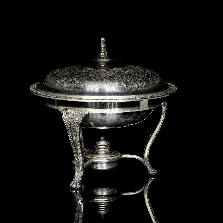 Calentador de metal plateado, s.XX