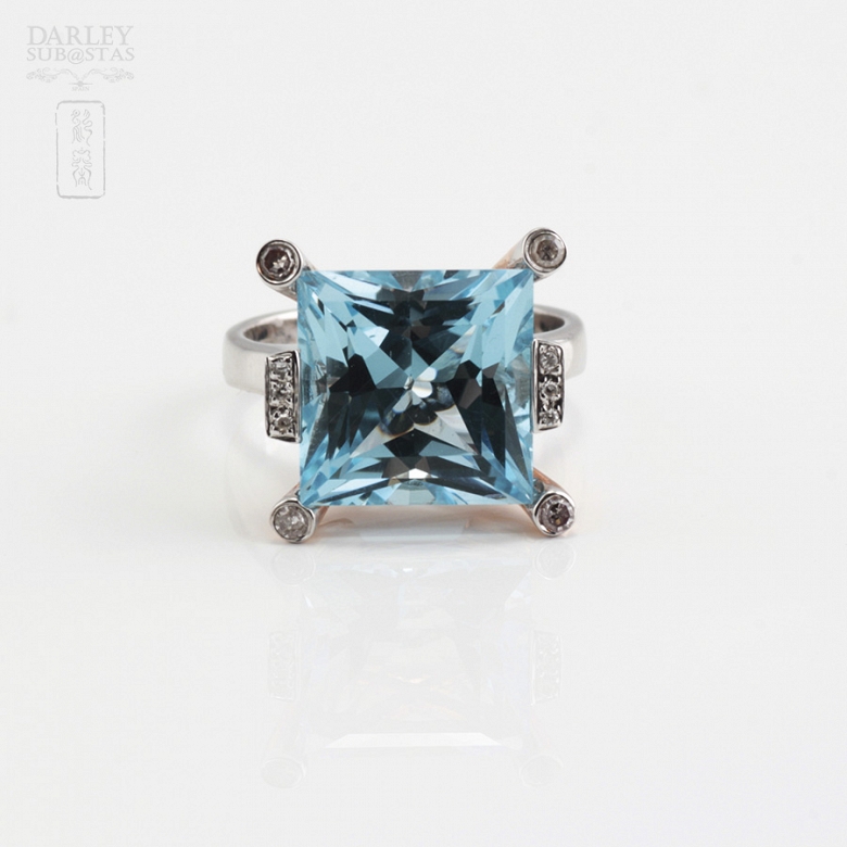 Anillo Bicolor en oro rosa y blanco ,topacio 9.55cts , diamantes - 2