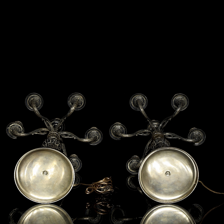 Pair of silver-plated metal candlesticks, 20th century