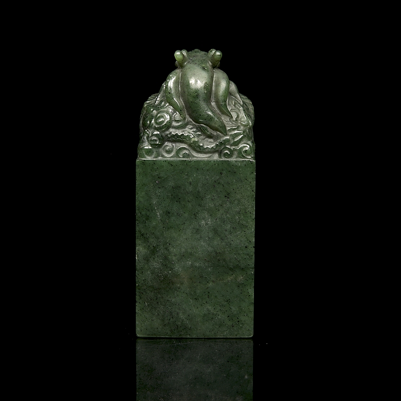 Sello rectangular de jade espinaca