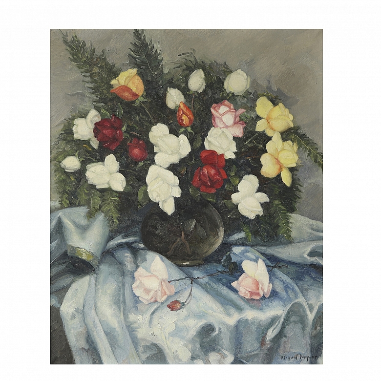 米格尔·瓦克尔（1910–1988）《带花的静物》