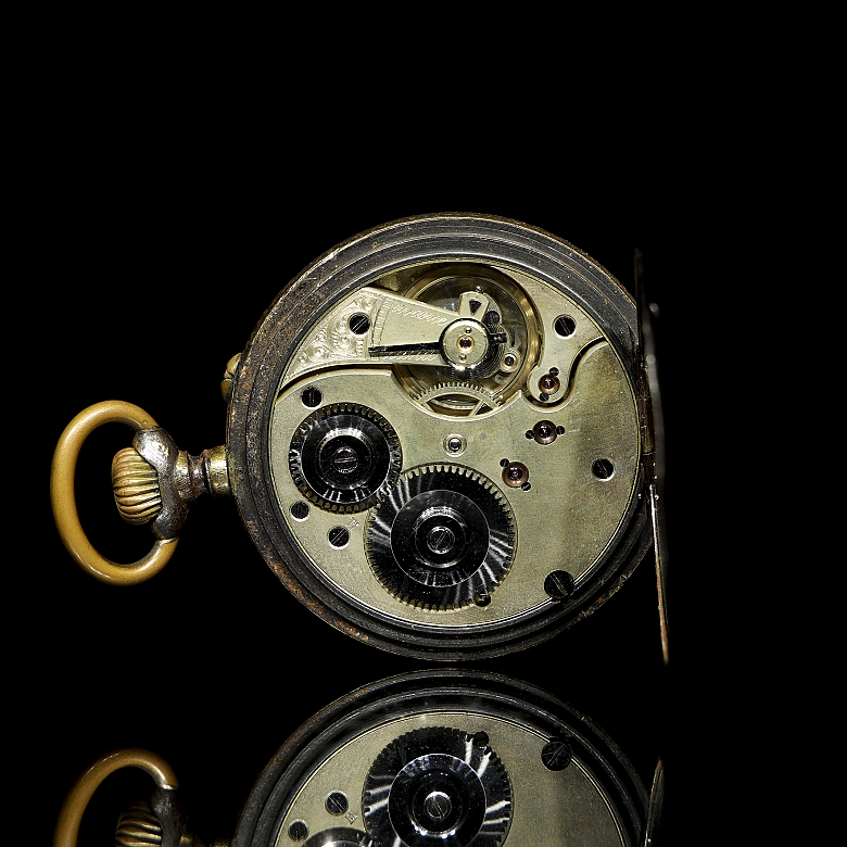 Gold-plated metal pocket watch with inscription