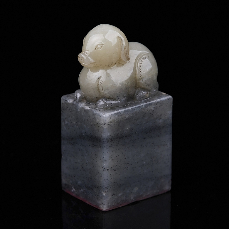 Sello rectangular de jade de Hetian