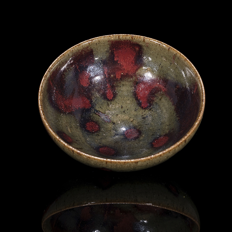Cuenco de cerámica con esmalte Junyao, dinastía Yuan