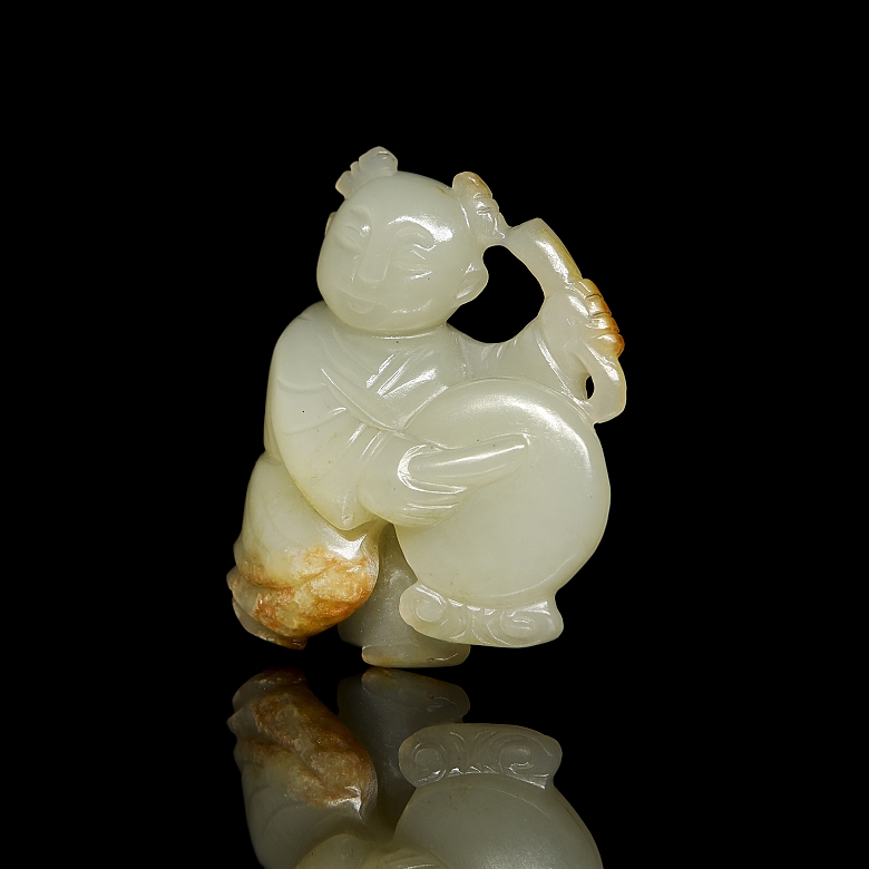 Carved jade figure, ‘Boy with Drum’, Qing dynasty