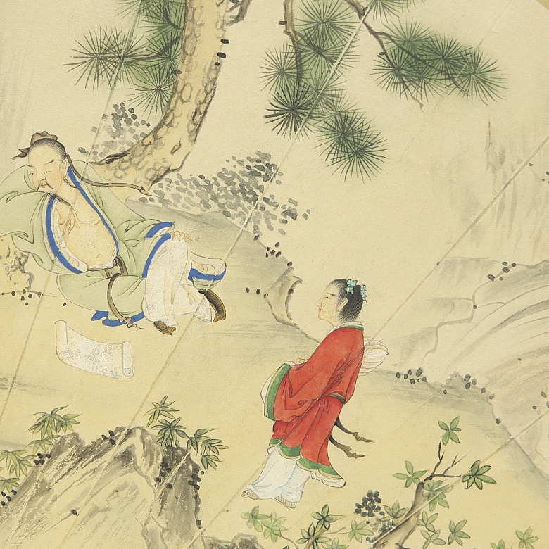 Hand-painted fan leaf, 20th century - 5