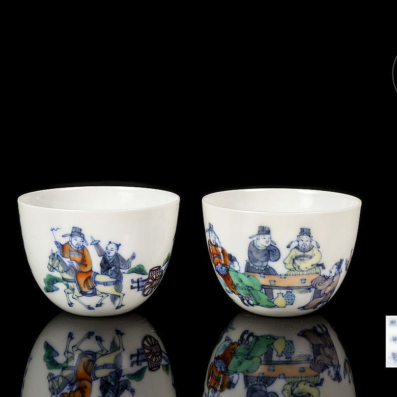 Pareza de tazas de porcelana wucai 