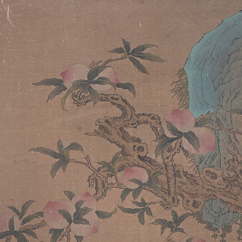 Chinese painting ‘Wise Man Under the Peach Tree’, signed Gu Luo
