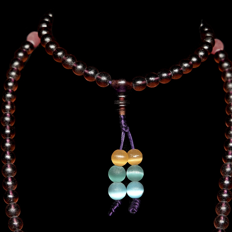 Collar de ciento ocho cuentas de Liulí y ojo de tigre, dinastía Qing