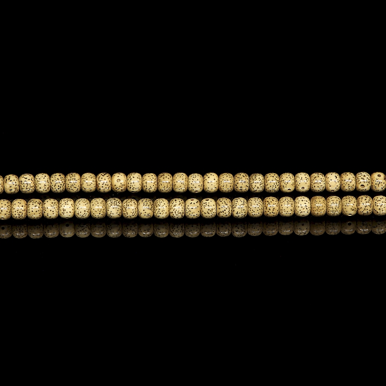 Mala with 118 seed, amber and turquoise beads, 20th century - 4