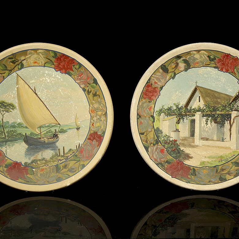 J. Genovés Cubells (20th century) ‘Pair of ceramic representations’, 1955