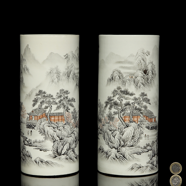 Pair of vases “Landscape with poem”, Qing dynasty - 6