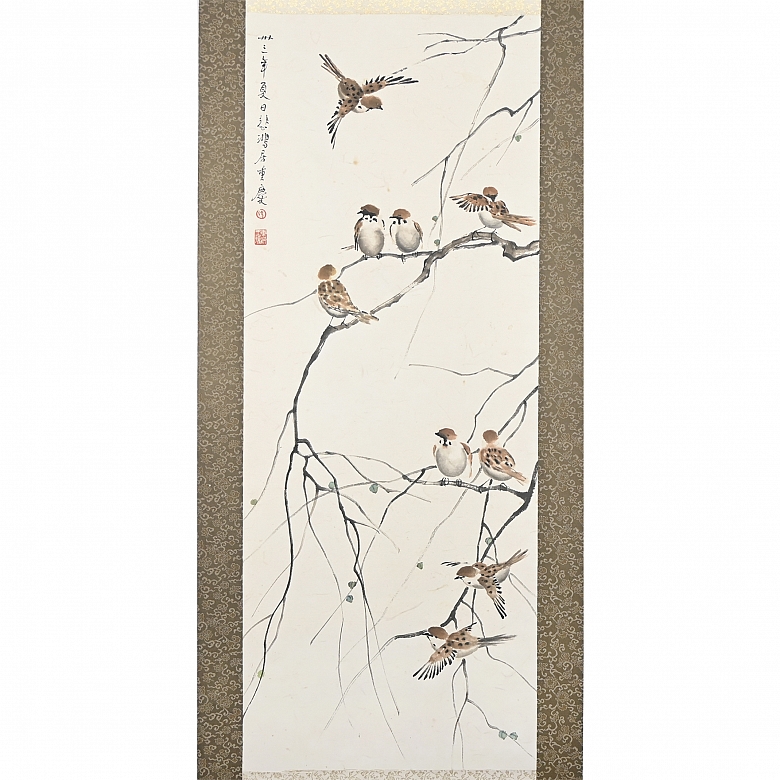 Chinese painting ‘Sparrows on Branches’, signed by Xu Beihong
