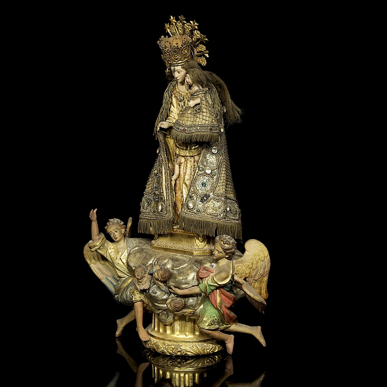 Polychrome ceramic sculpture “Virgen de los Desamparados”, 19th century