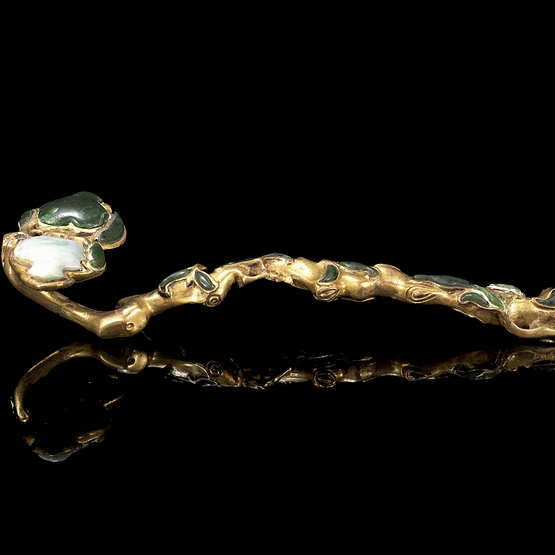 Jade and gilded bronze ruyi, Qing dynasty