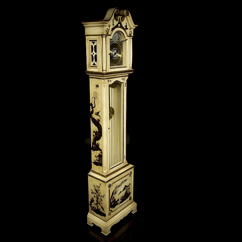 Reloj de antesala Grandfather estilo Chinoiserie, 'Tempus Fugit', c. 1970-1980