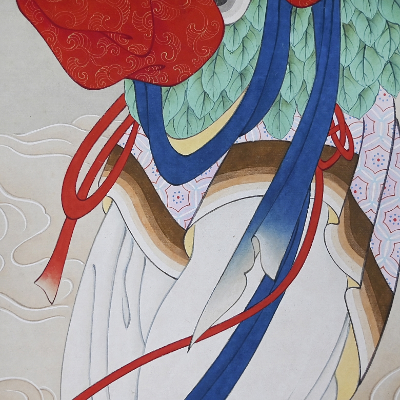 Pintura china “Ofrenda de longevidad de Magu”, con firma Huang Jun