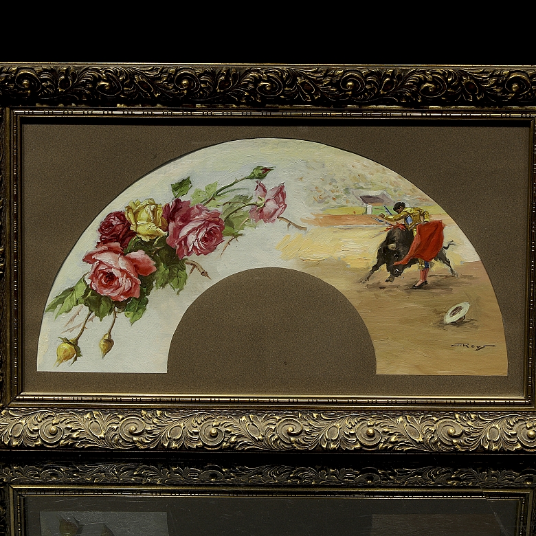 País de abanico pintado al óleo