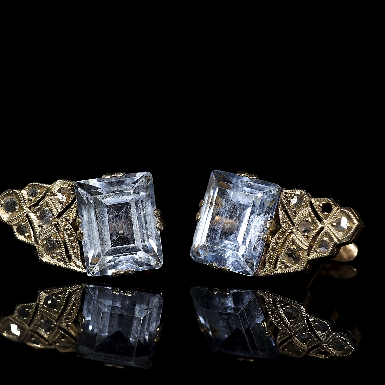 Pendientes Art Déco de oro de 14 kt con aguamarinas