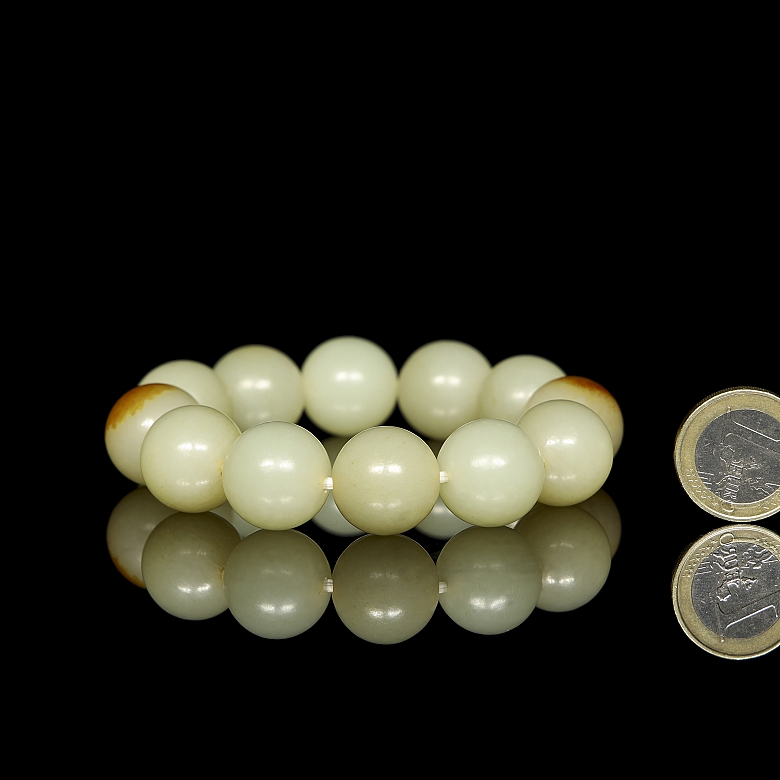 Pulsera de doce cuentas de jade blanco, dinastía Qing