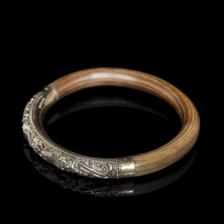 Wooden bracelet with silver decorations, 20th century