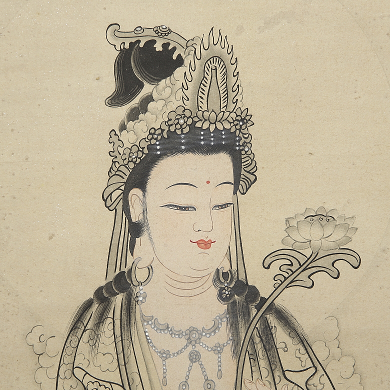 Painting ‘Quanyin with Lotus’, signed Zhang Daqian - 3