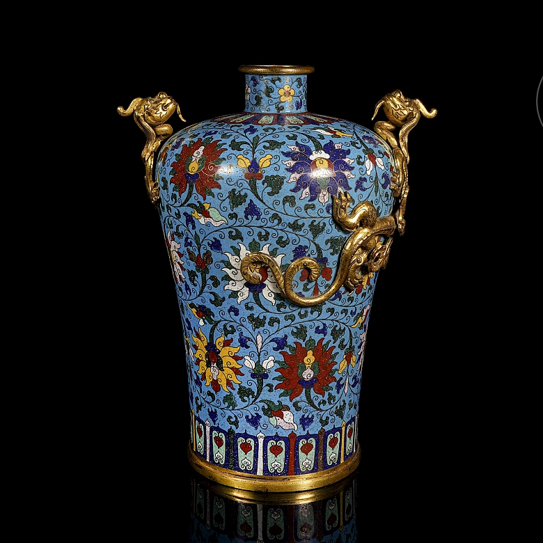 Jarrón meiping de bronce con esmalte cloisonné 