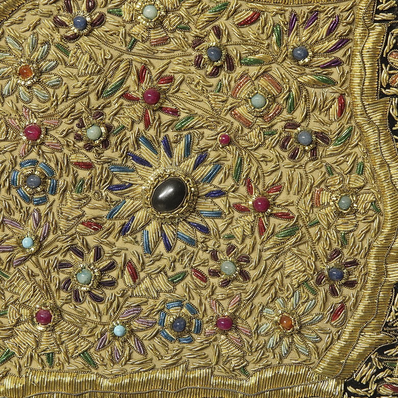 Embroidered tapestry ‘Zardozi’, with coloured gems, India, 20th century
