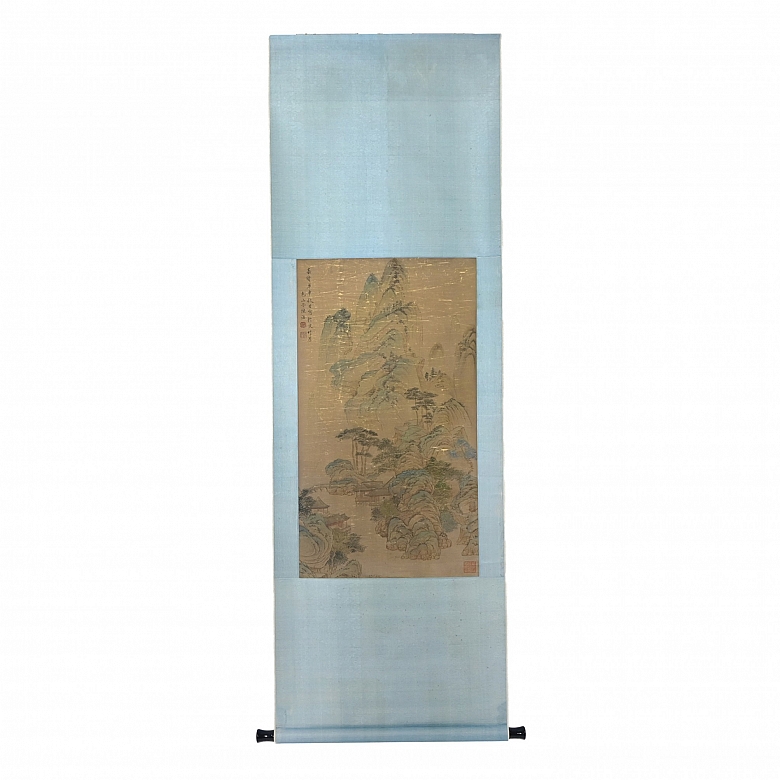 Chinese painting ‘Village Among the Mountains’, signed Lu Zhi