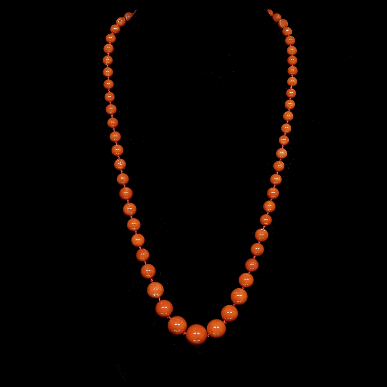 Red coral bead necklace