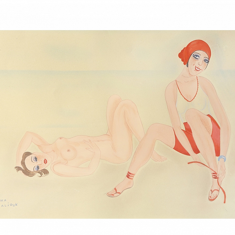 Sacha Zaliouk (1887–1971) ‘Ladies on the Beach’