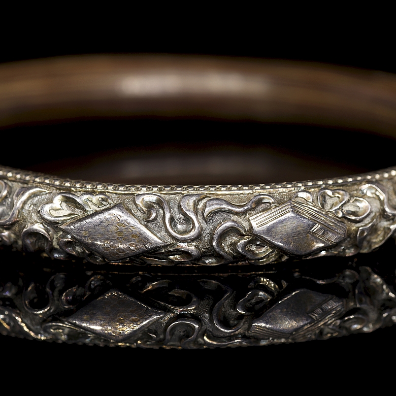 Wooden bracelet with silver decorations, 20th century