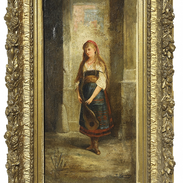 J. Harwey (19th century) ‘Young Man with Mandolin’ - 1