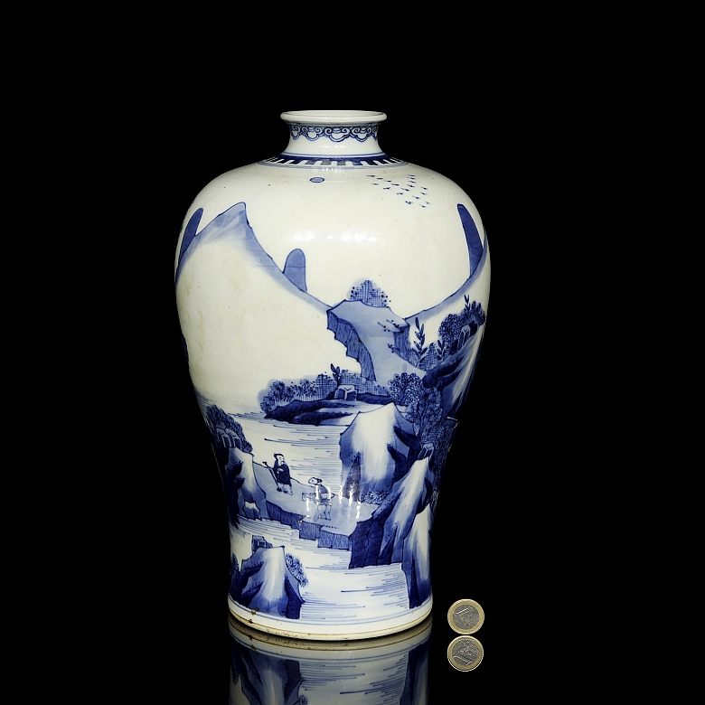 Jarrón meiping de porcelana azul y blanca 