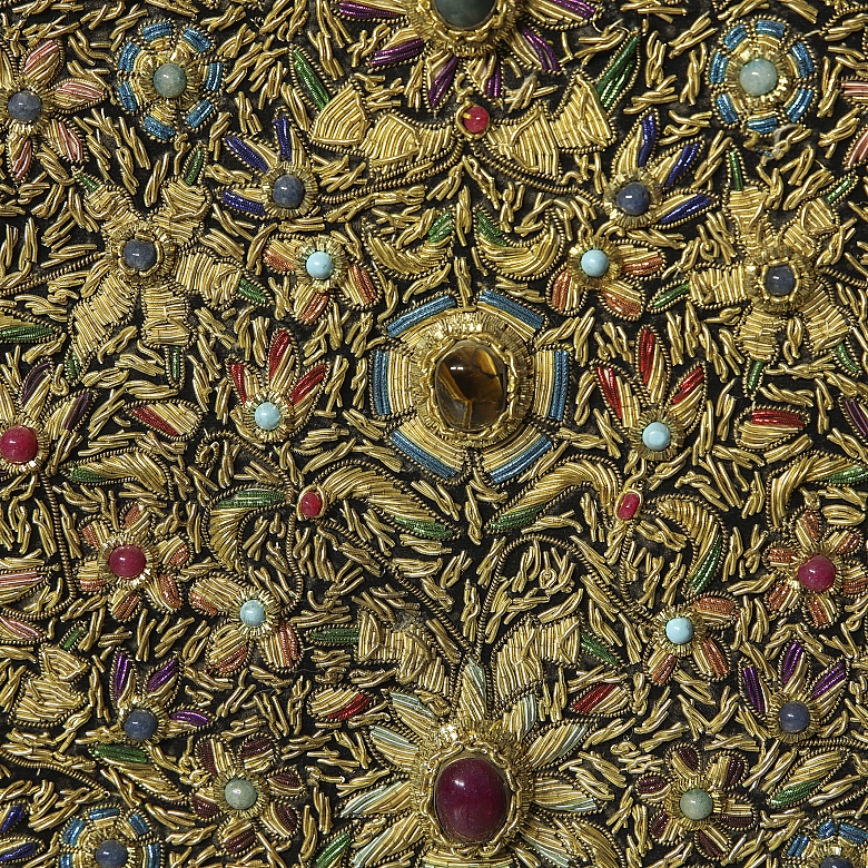 Embroidered tapestry ‘Zardozi’, with coloured gems, India, 20th century