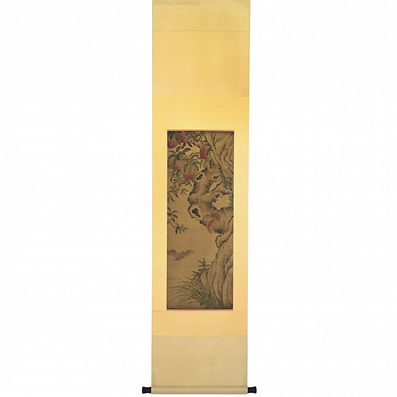 Chinese painting “Bats and Peaches,” signed Wang Wu