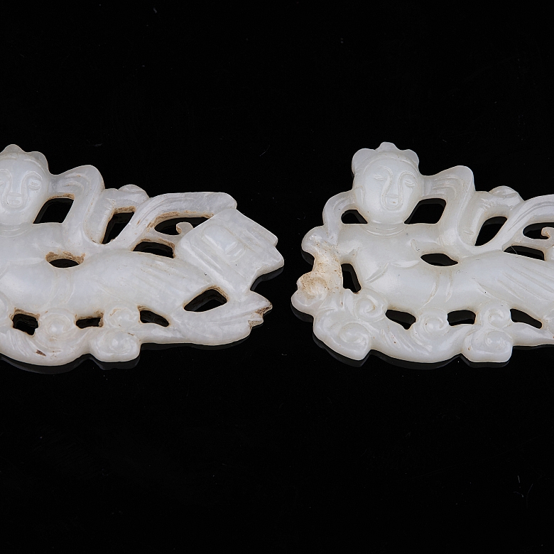 Pareja de placas de jade blanco