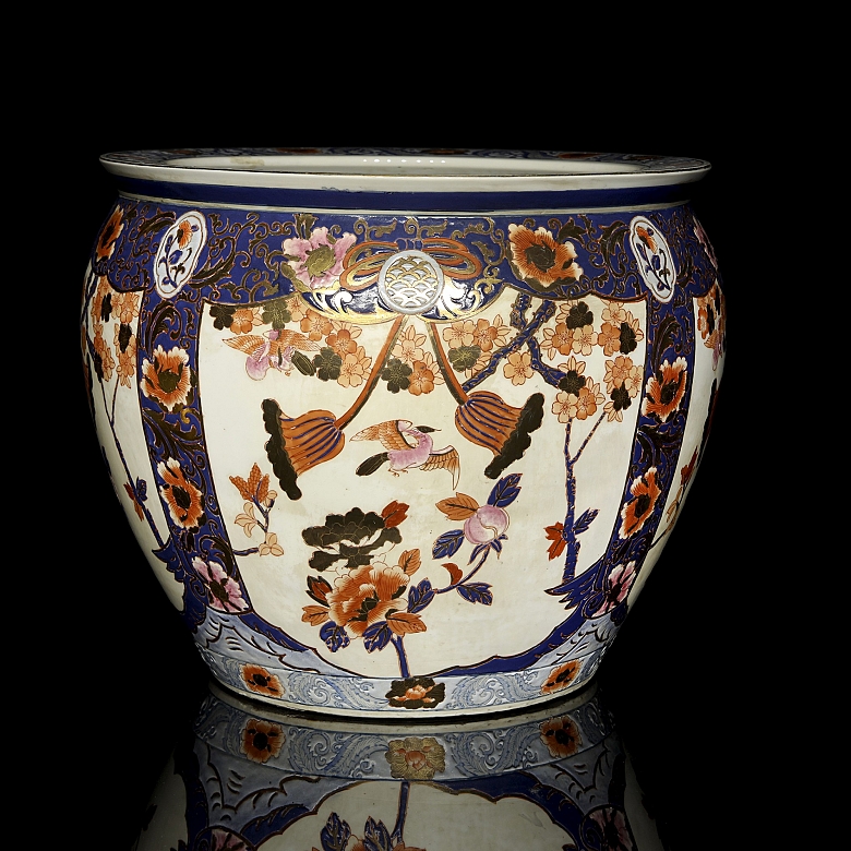 Chinese glazed porcelain fishbowl, “Flowers and Birds,” 20th century