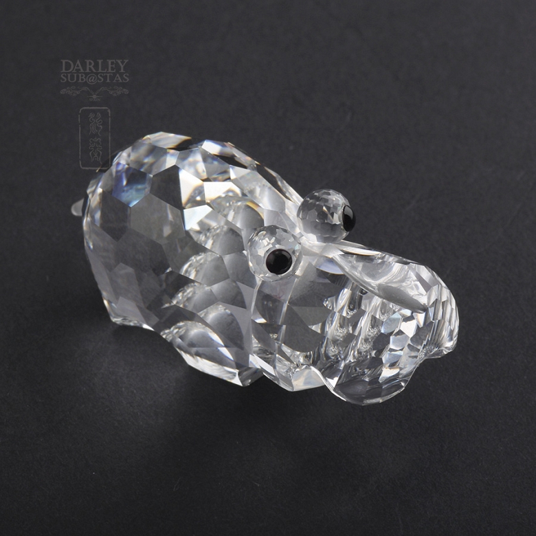 Juego de cuatro figuras en cristal de Swarovski, dos cerdos, hipopótamo y castor - 1