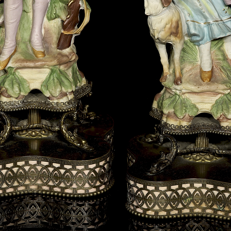 Pareja de lámparas de sobremesa estilo Meissen, s.XIX-XX