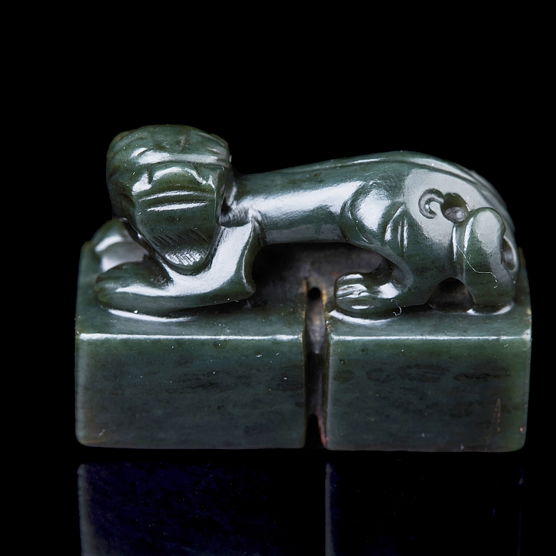 Doble sello de jade verde espinaca 