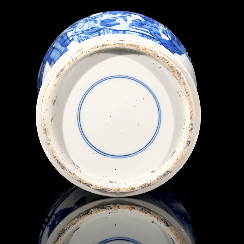 Blue and white porcelain vase ‘Scholars’, Qing dynasty