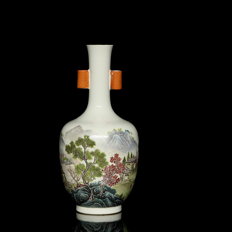 Enameled porcelain vase “Landscape”, with Qianlong mark