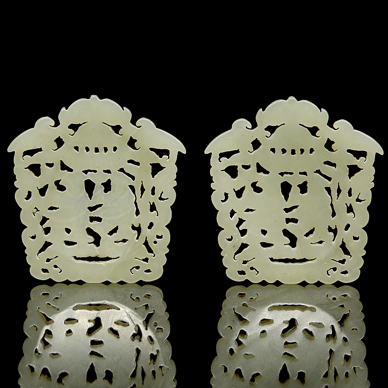 Pair of jade plaques, ‘Characters’, Qing dynasty